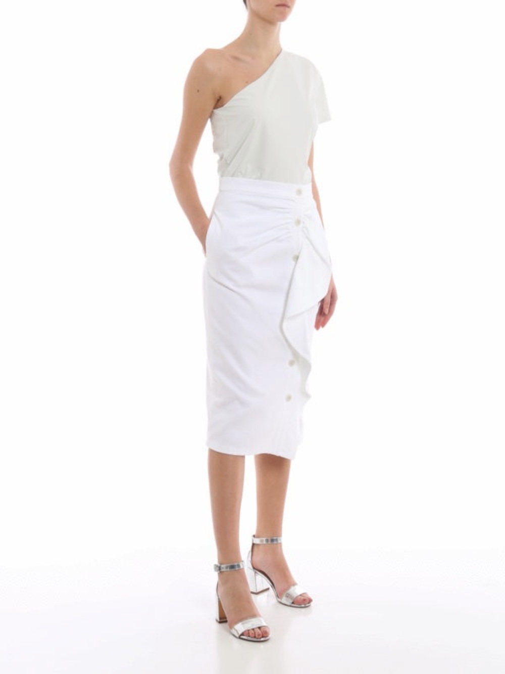 NWT Max Mara Sfilata White Cotton Asymmetric Ruffled Pencil Skirt